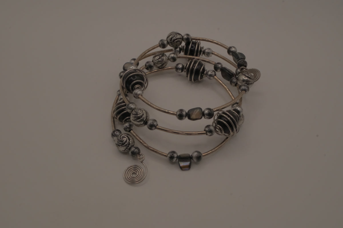 Silver-Tone Beaded Multistrand Flex Bracelet