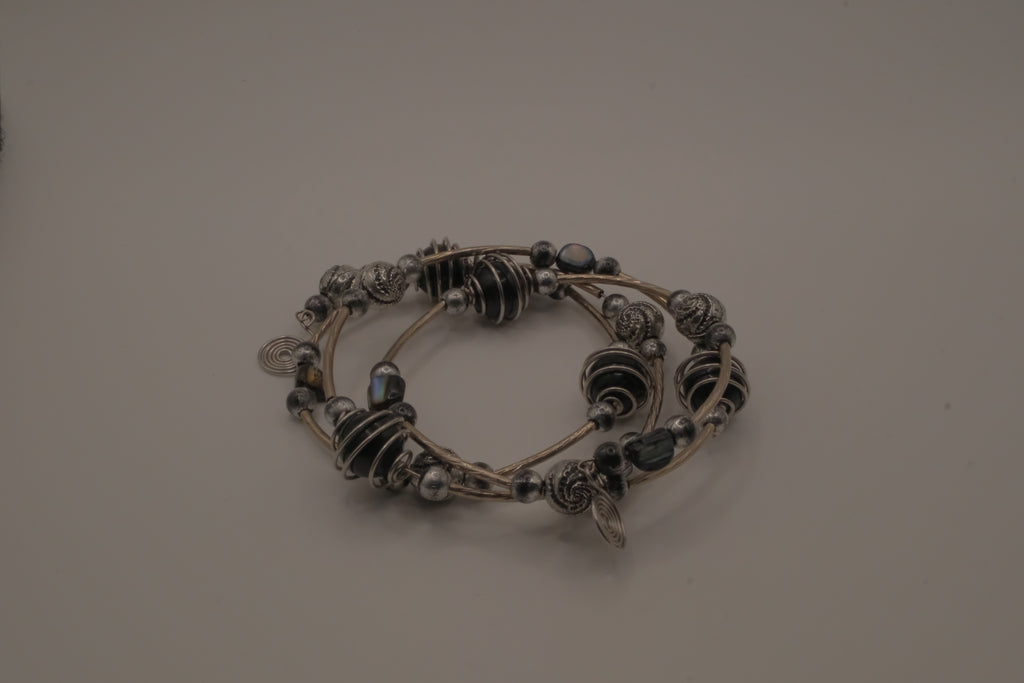 Silver-Tone Beaded Multistrand Flex Bracelet