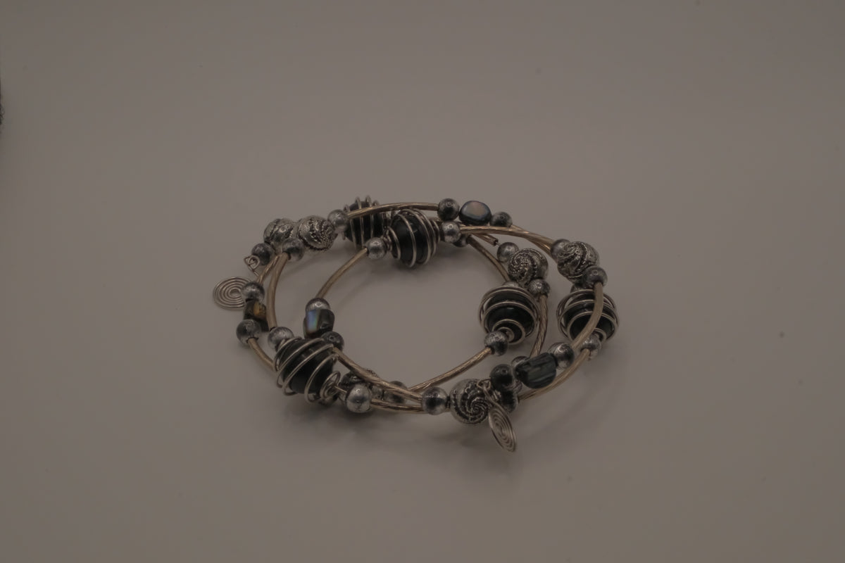 Silver-Tone Beaded Multistrand Flex Bracelet