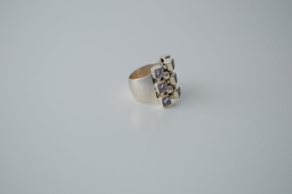 Vintage Modernist 3-Row Sterling Silver Ring