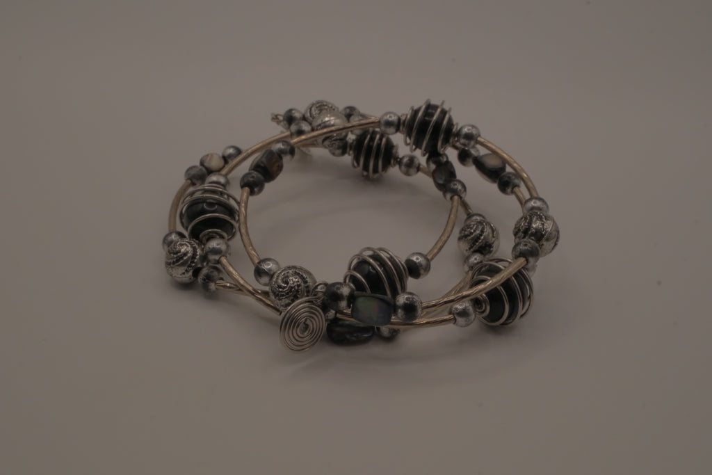Silver-Tone Beaded Multistrand Flex Bracelet