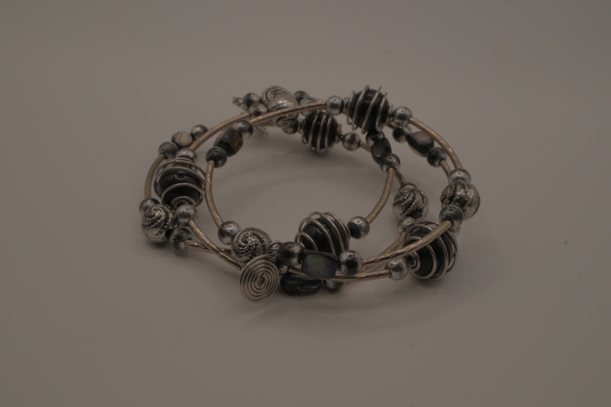 Silver-Tone Beaded Multistrand Flex Bracelet
