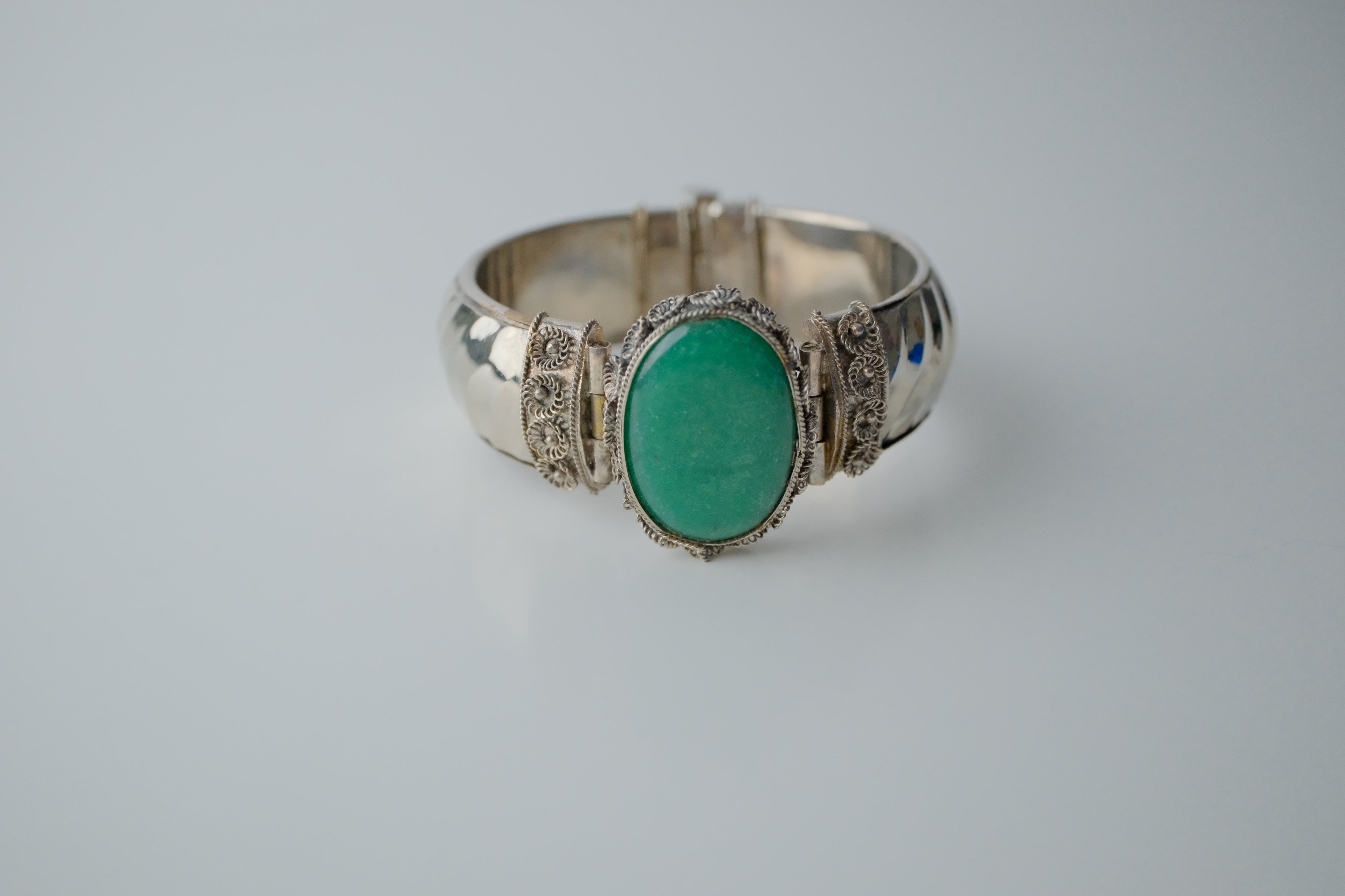 Vintage Silver Green Stone Cuff Bangle