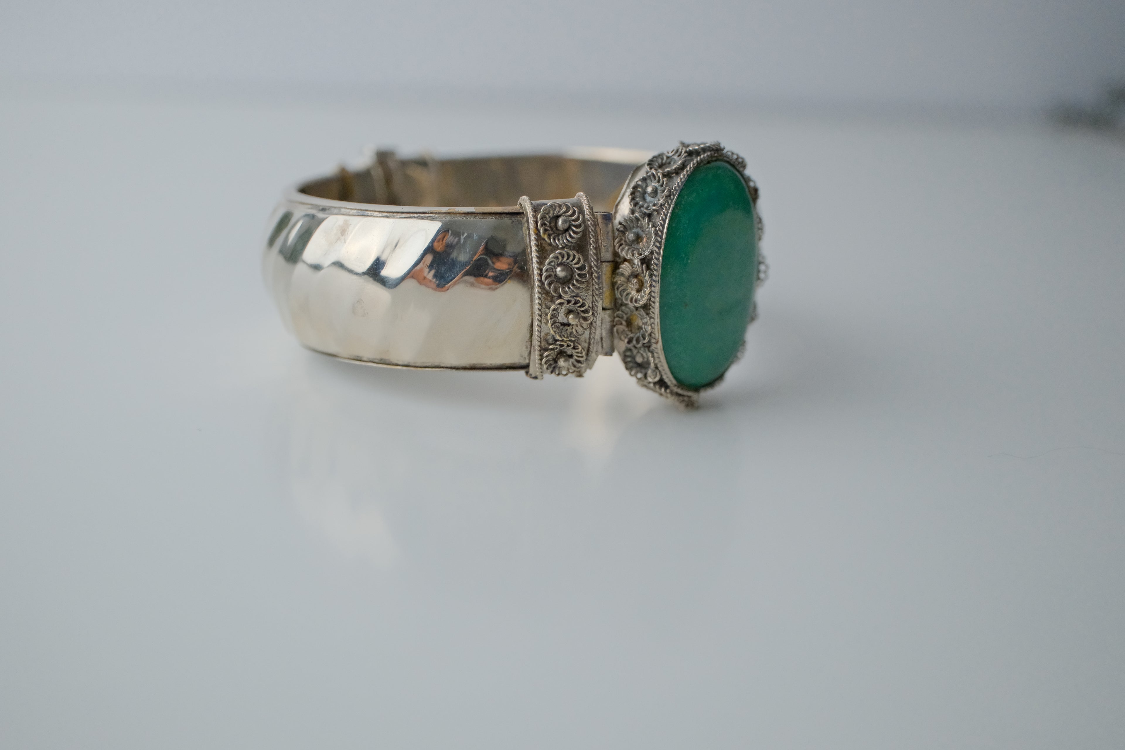 Vintage Silver Green Stone Cuff Bangle