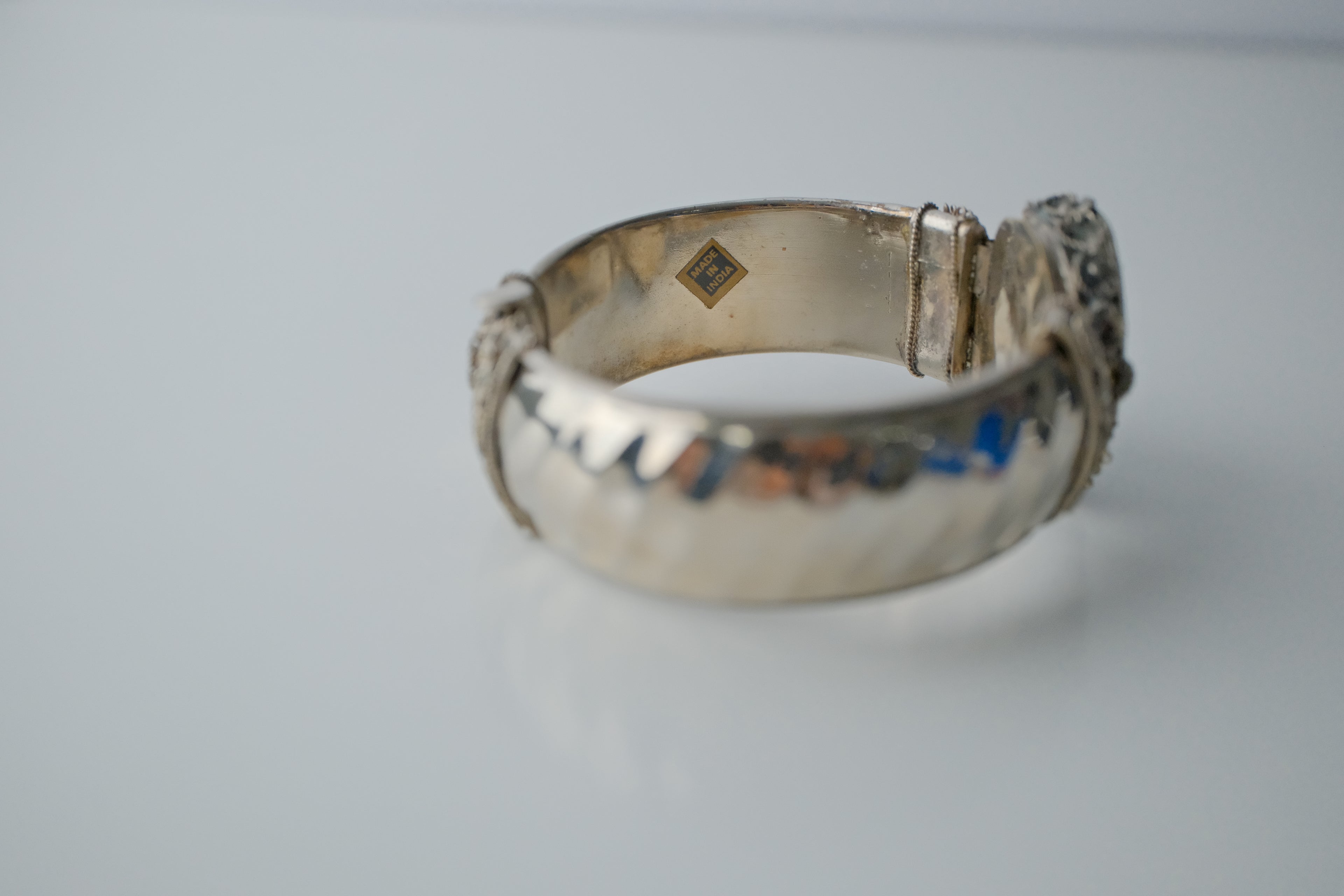 Vintage Silver Green Stone Cuff Bangle