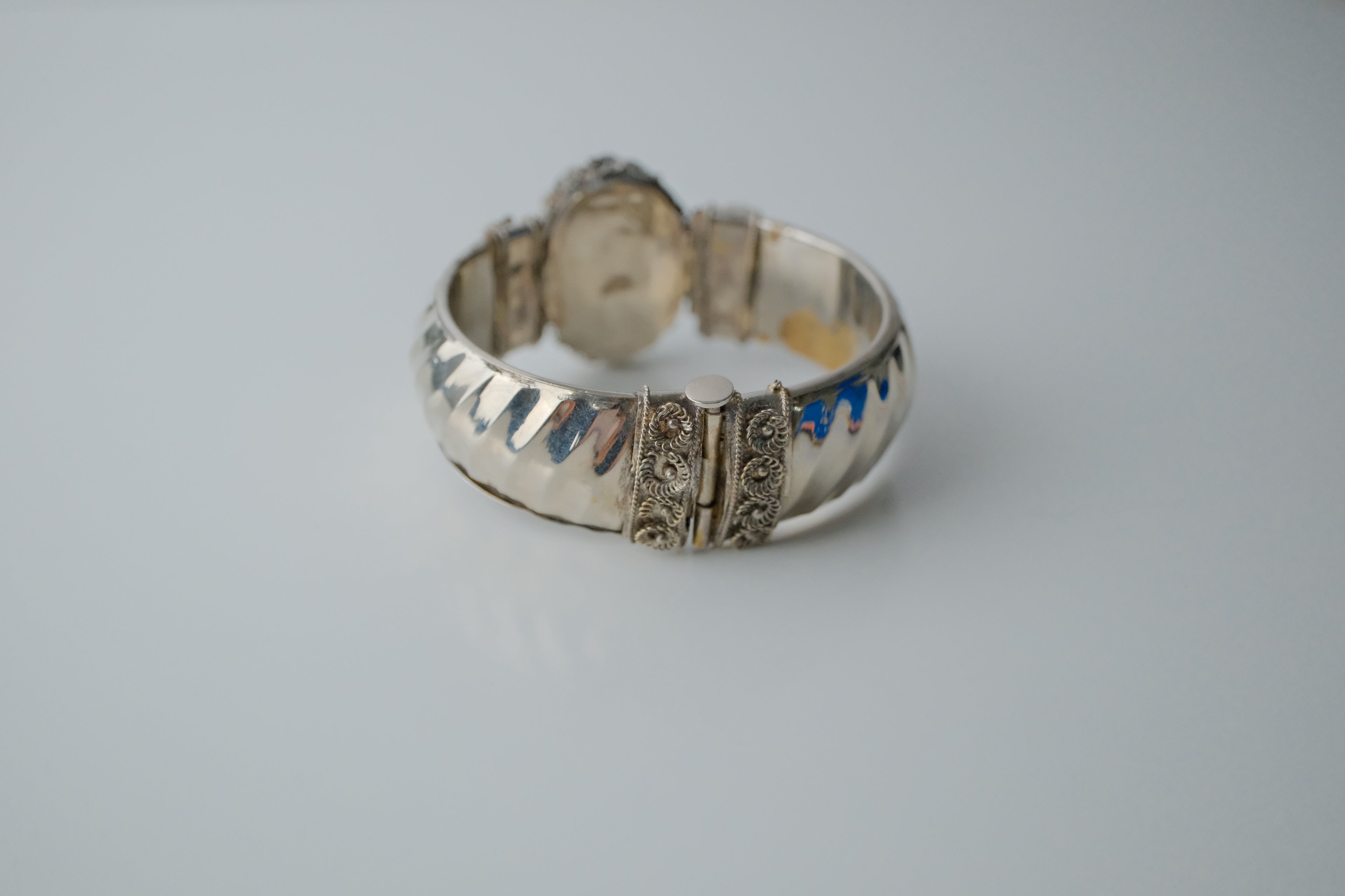 Vintage Silver Green Stone Cuff Bangle