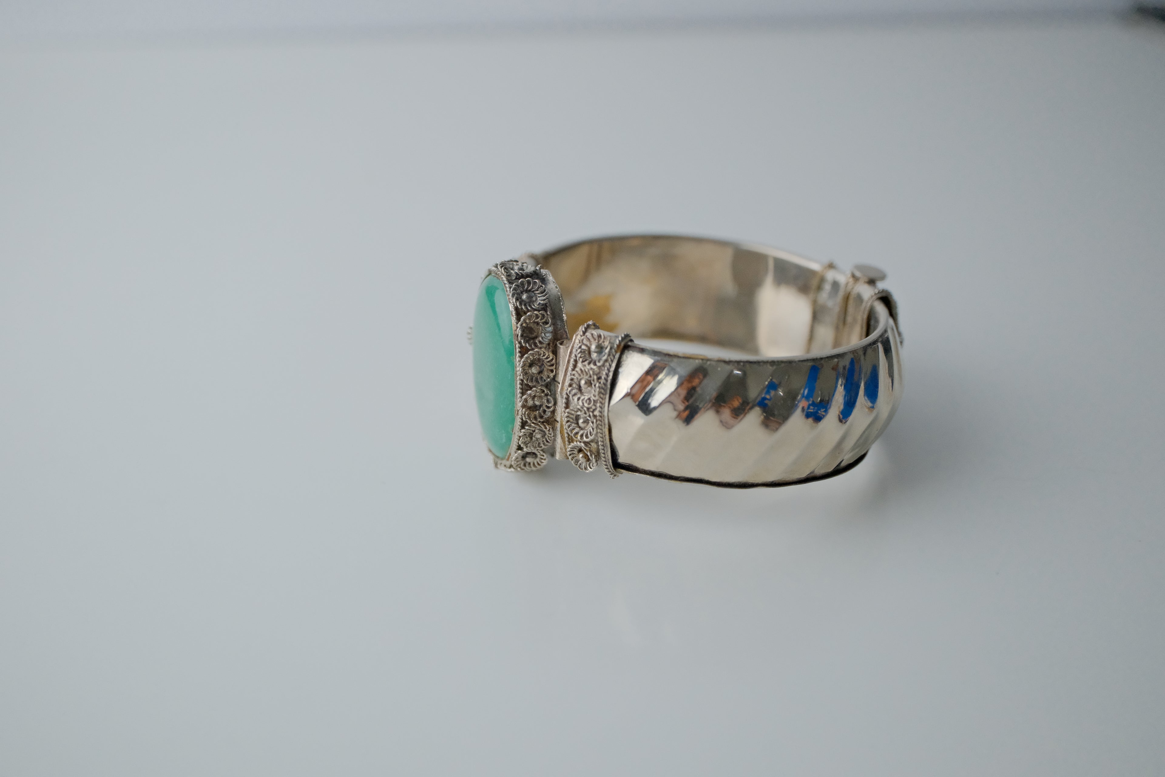 Vintage Silver Green Stone Cuff Bangle