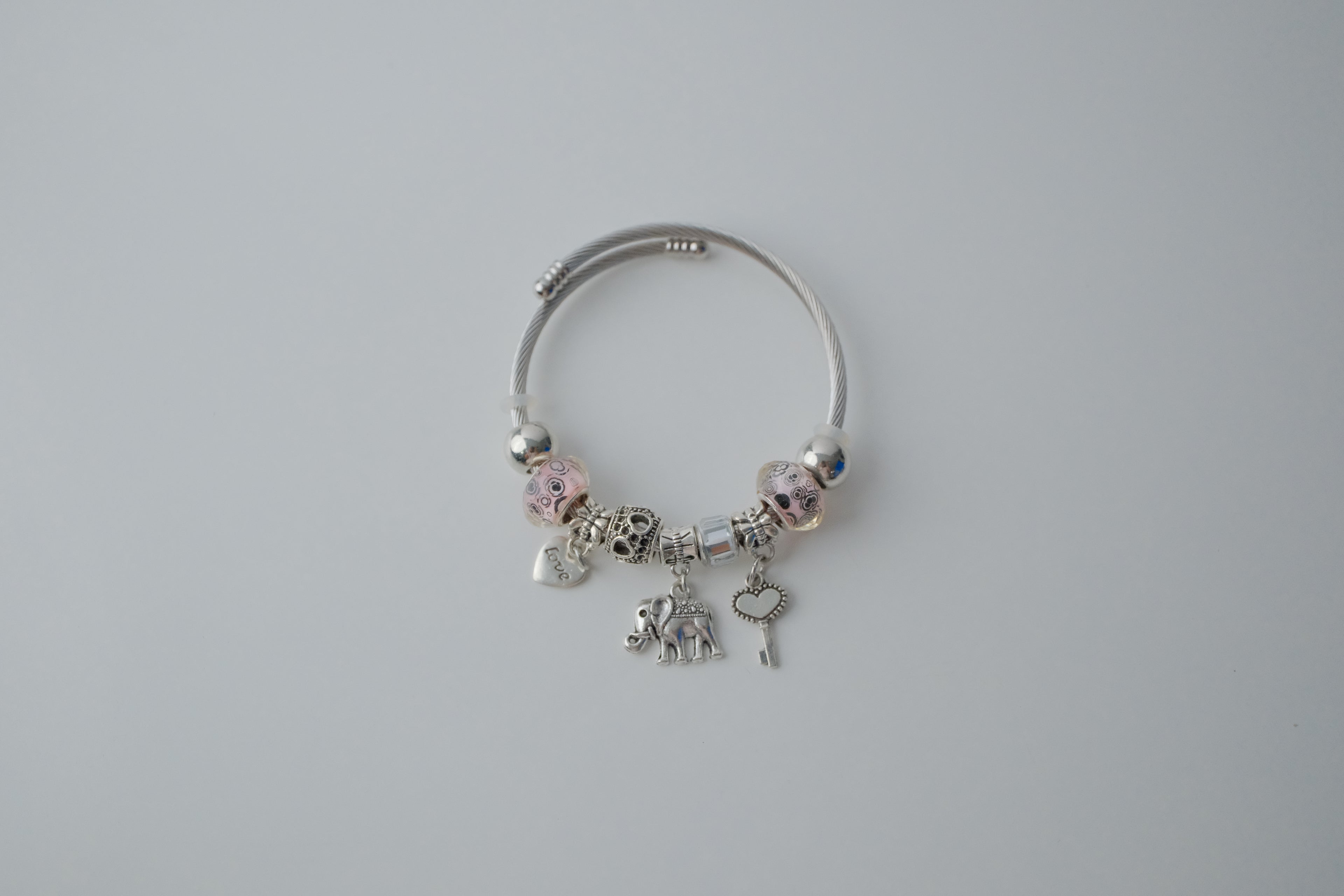 Vintage Pink and Silver Pandora Style Bracelet