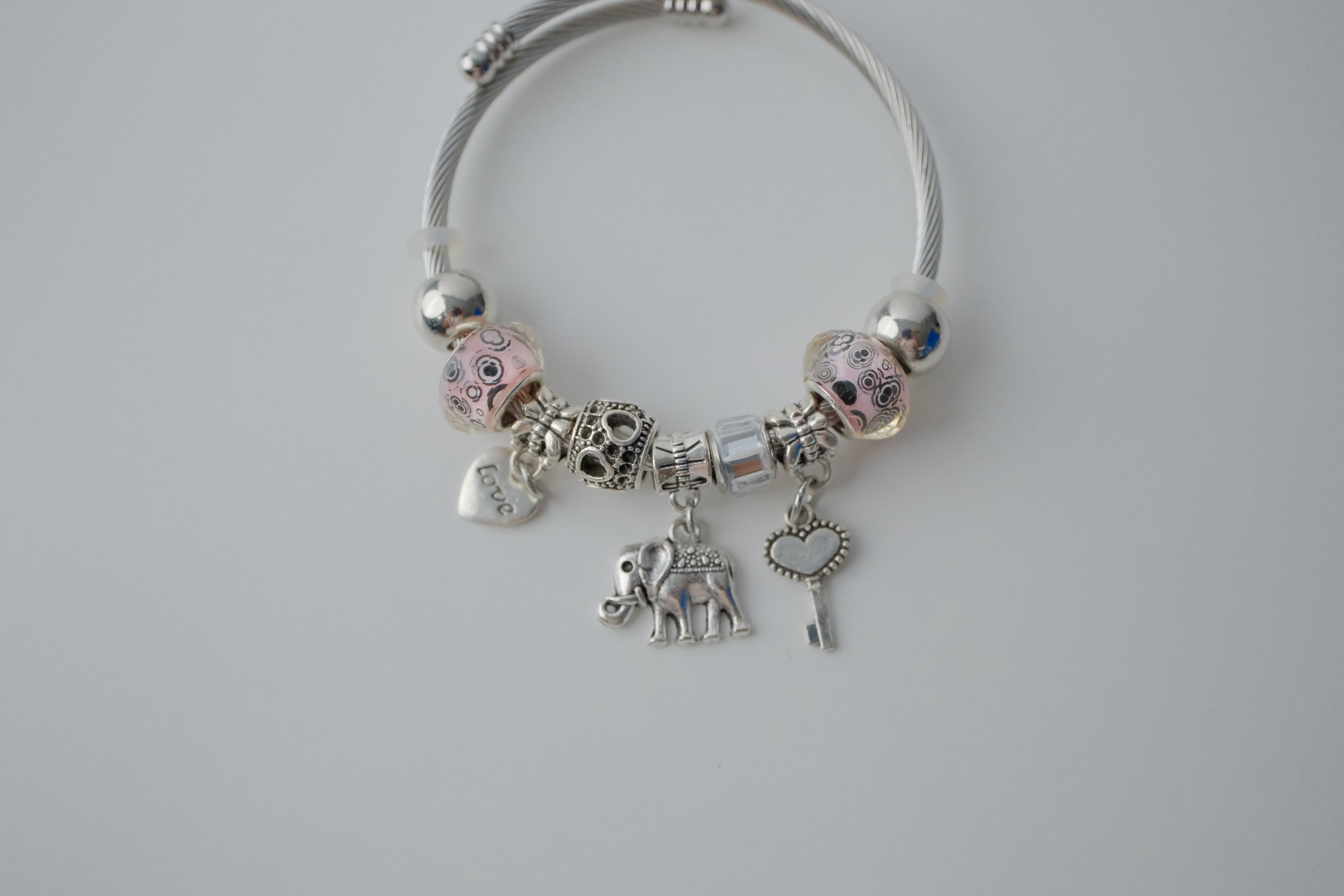 Vintage Pink and Silver Pandora Style Bracelet