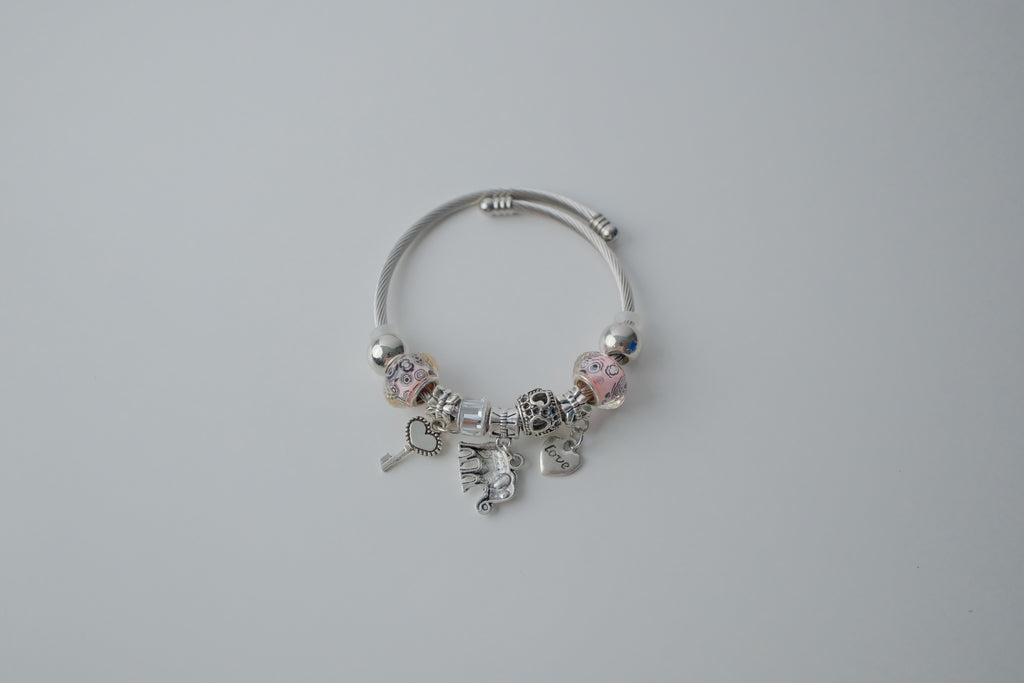 Vintage Pink and Silver Pandora Style Bracelet
