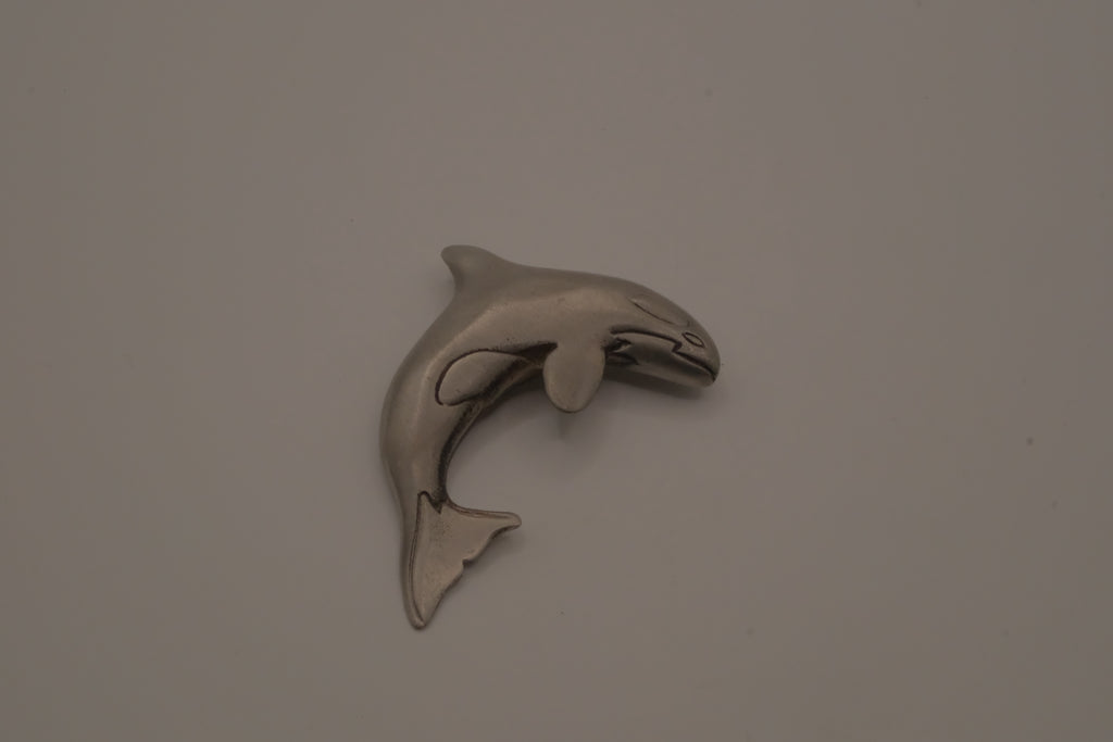 Vintage pewter orca whale brooch and Pendant