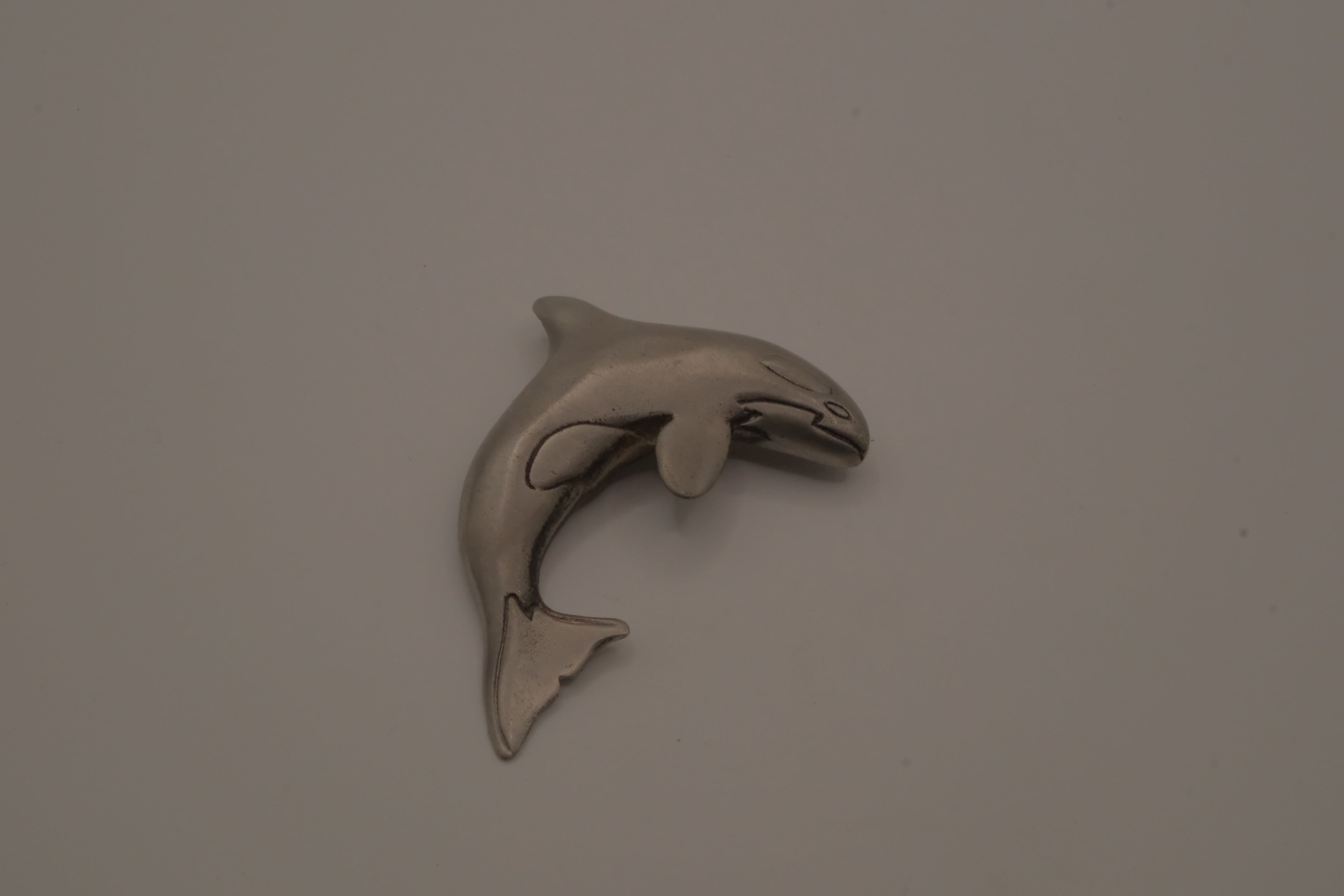 Vintage pewter orca whale brooch and Pendant
