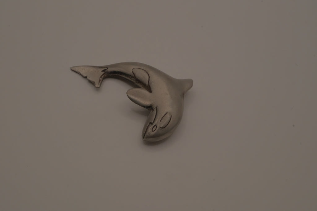 Vintage pewter orca whale brooch and Pendant