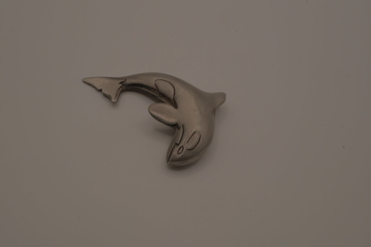 Vintage pewter orca whale brooch and Pendant