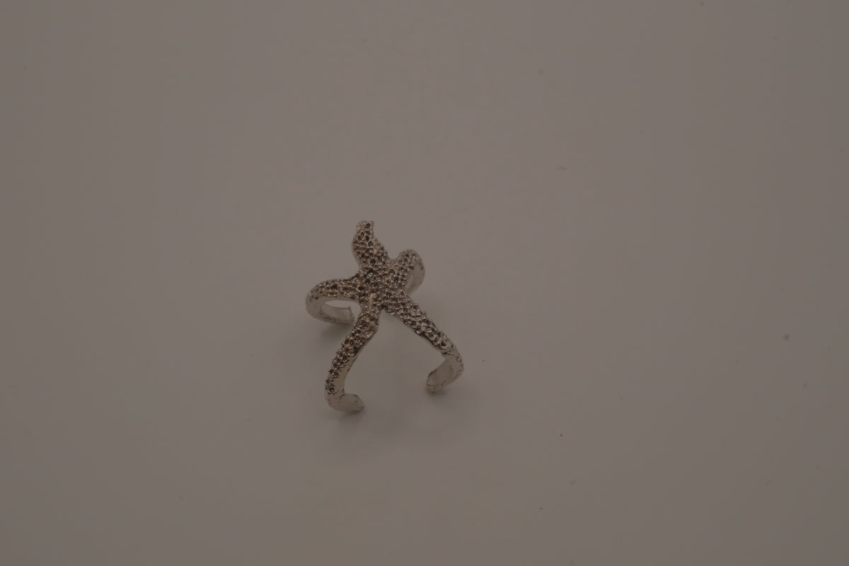 Silver adjustable starfish statement ring