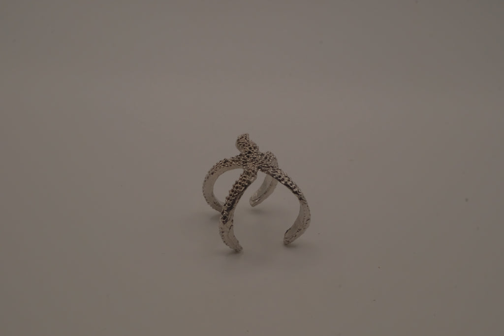 Silver adjustable starfish statement ring