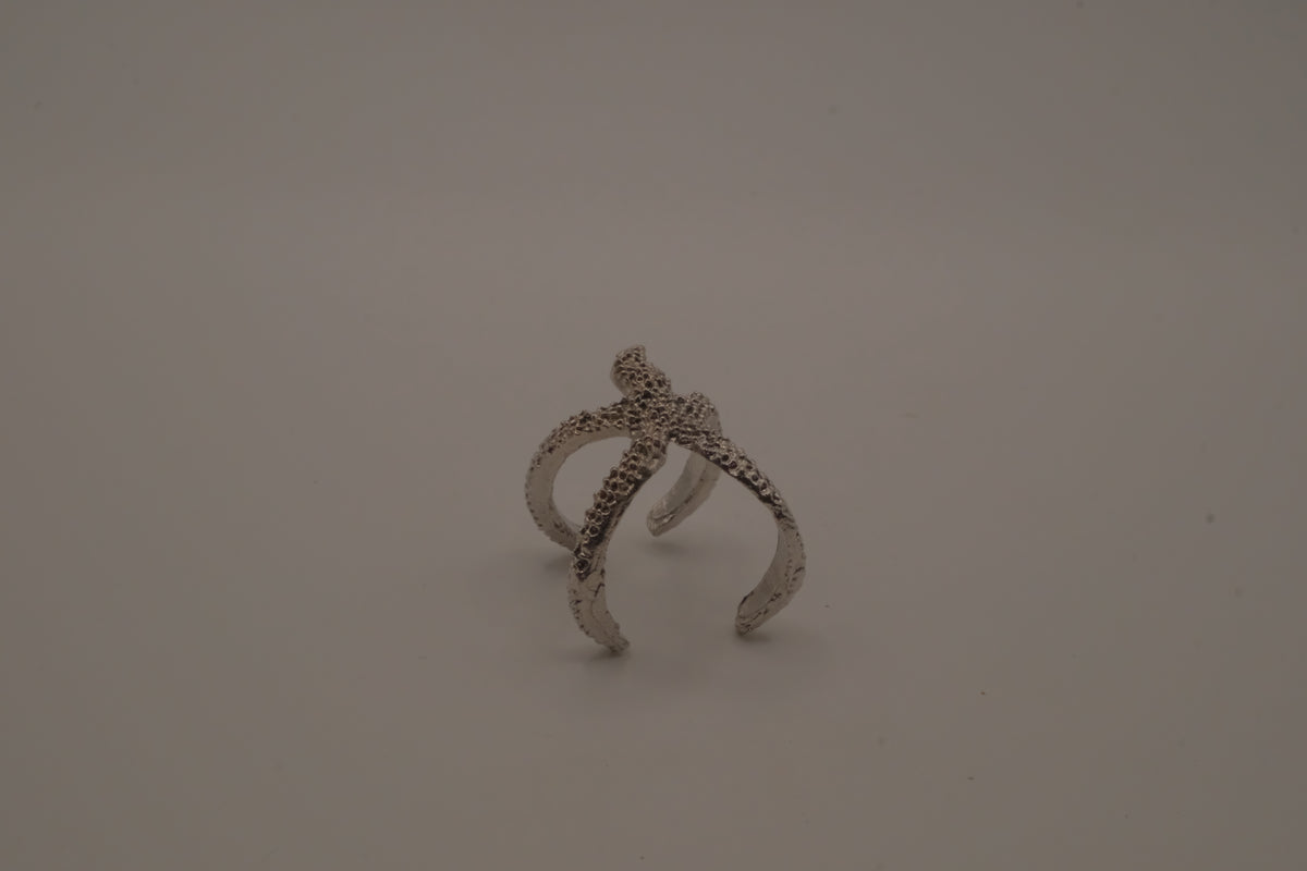 Silver adjustable starfish statement ring