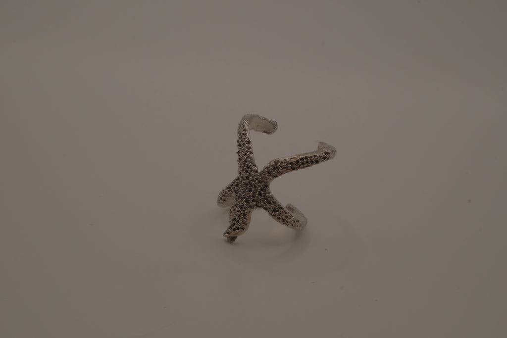 Silver adjustable starfish statement ring