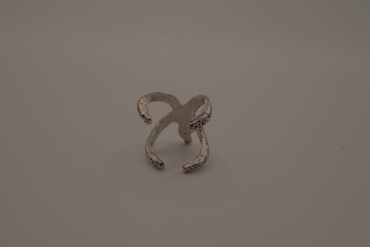 Silver adjustable starfish statement ring