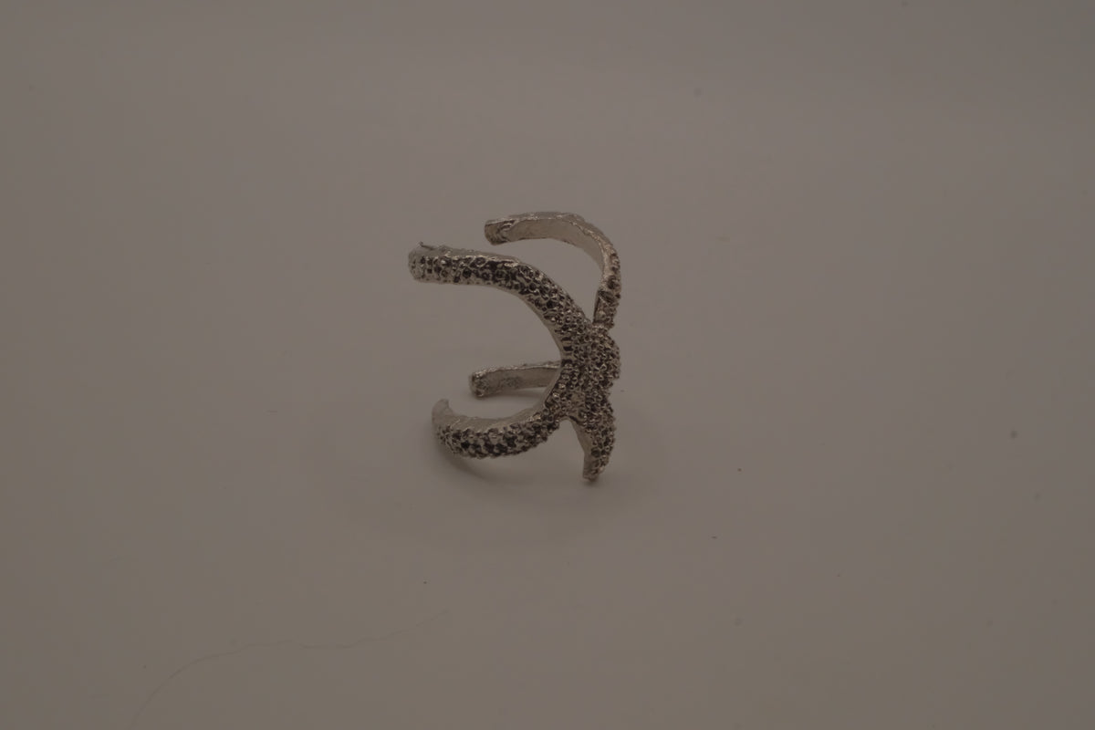 Silver adjustable starfish statement ring