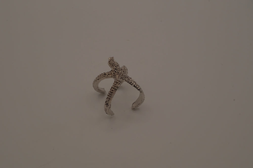 Silver adjustable starfish statement ring
