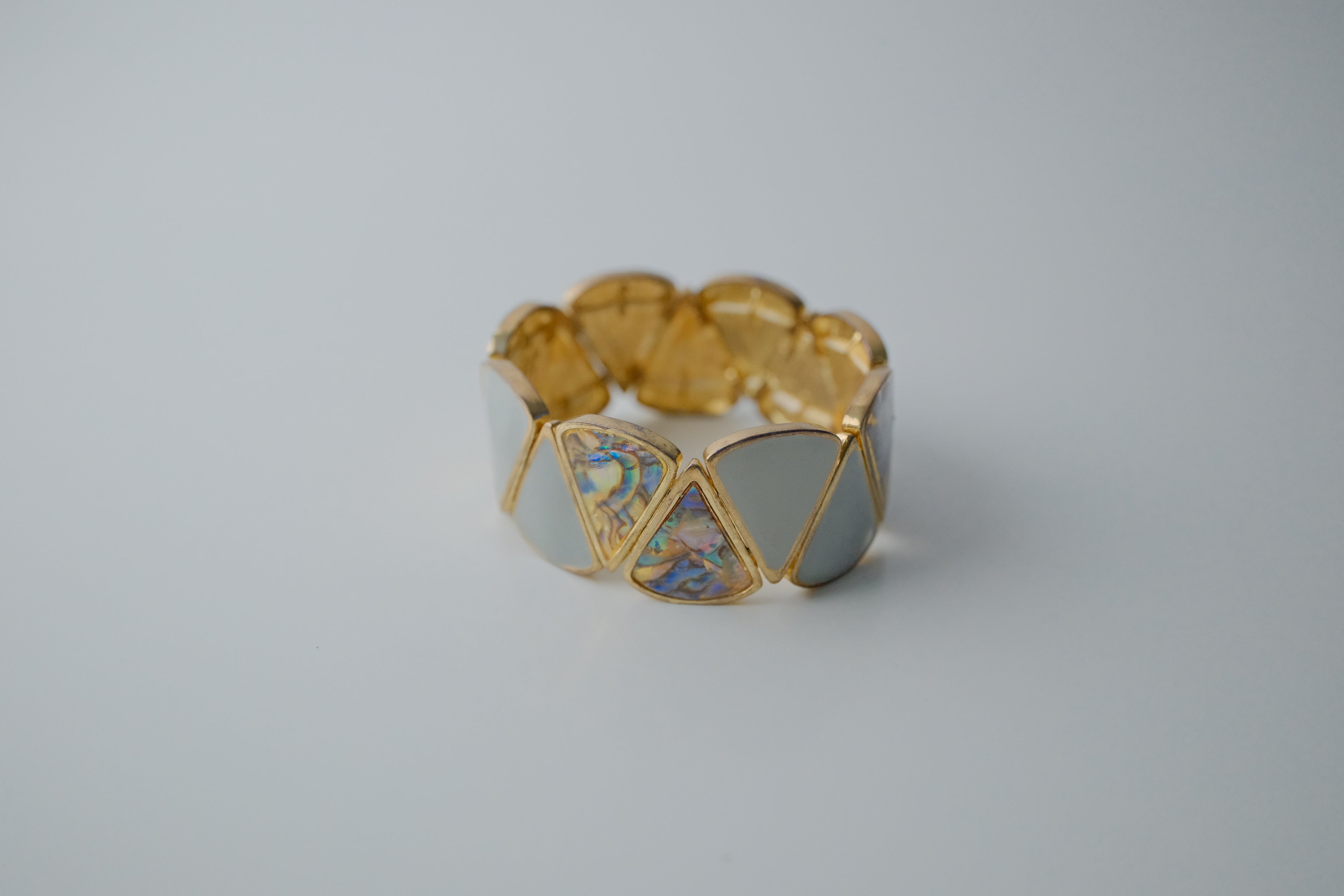 Vintage Beige and Abalone Stretch Bracelet