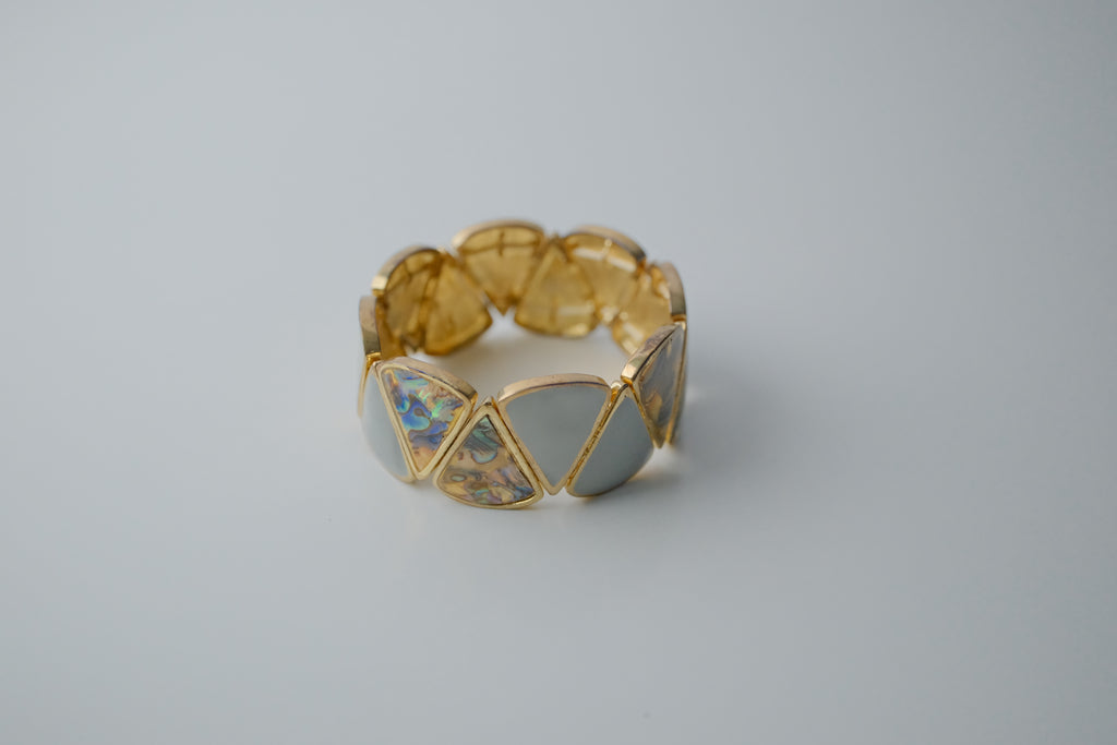 Vintage Beige and Abalone Stretch Bracelet