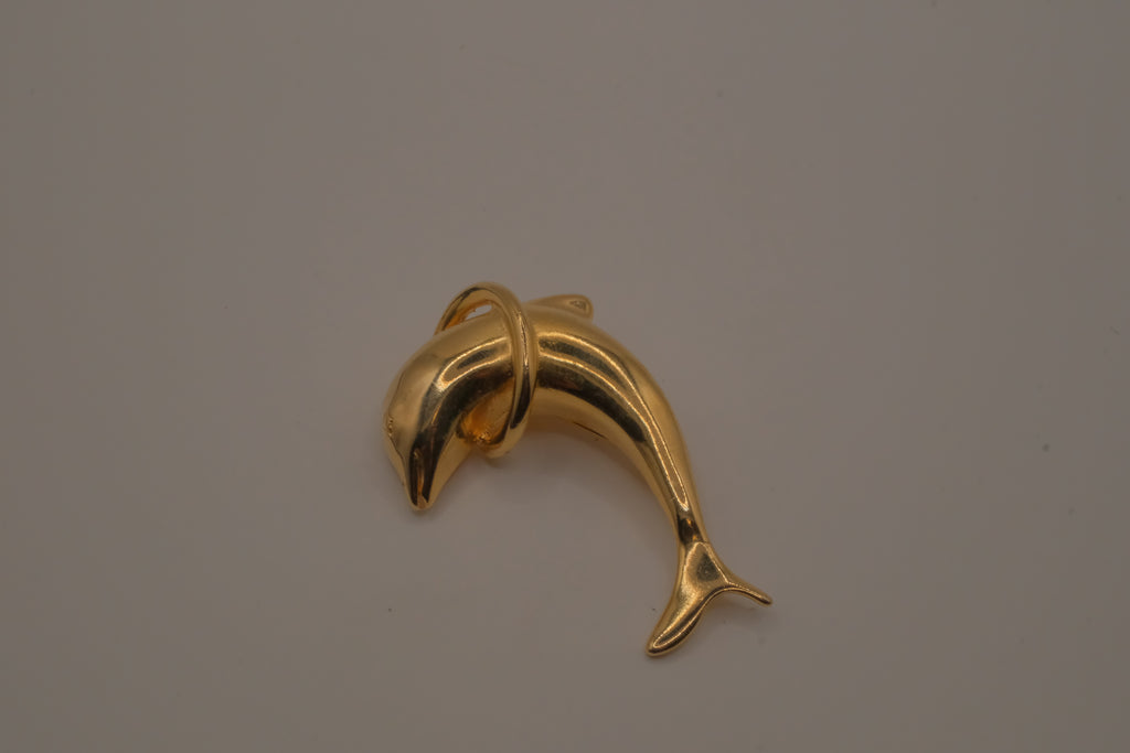 Vintage dolphin jumping through a hoop brooch pin