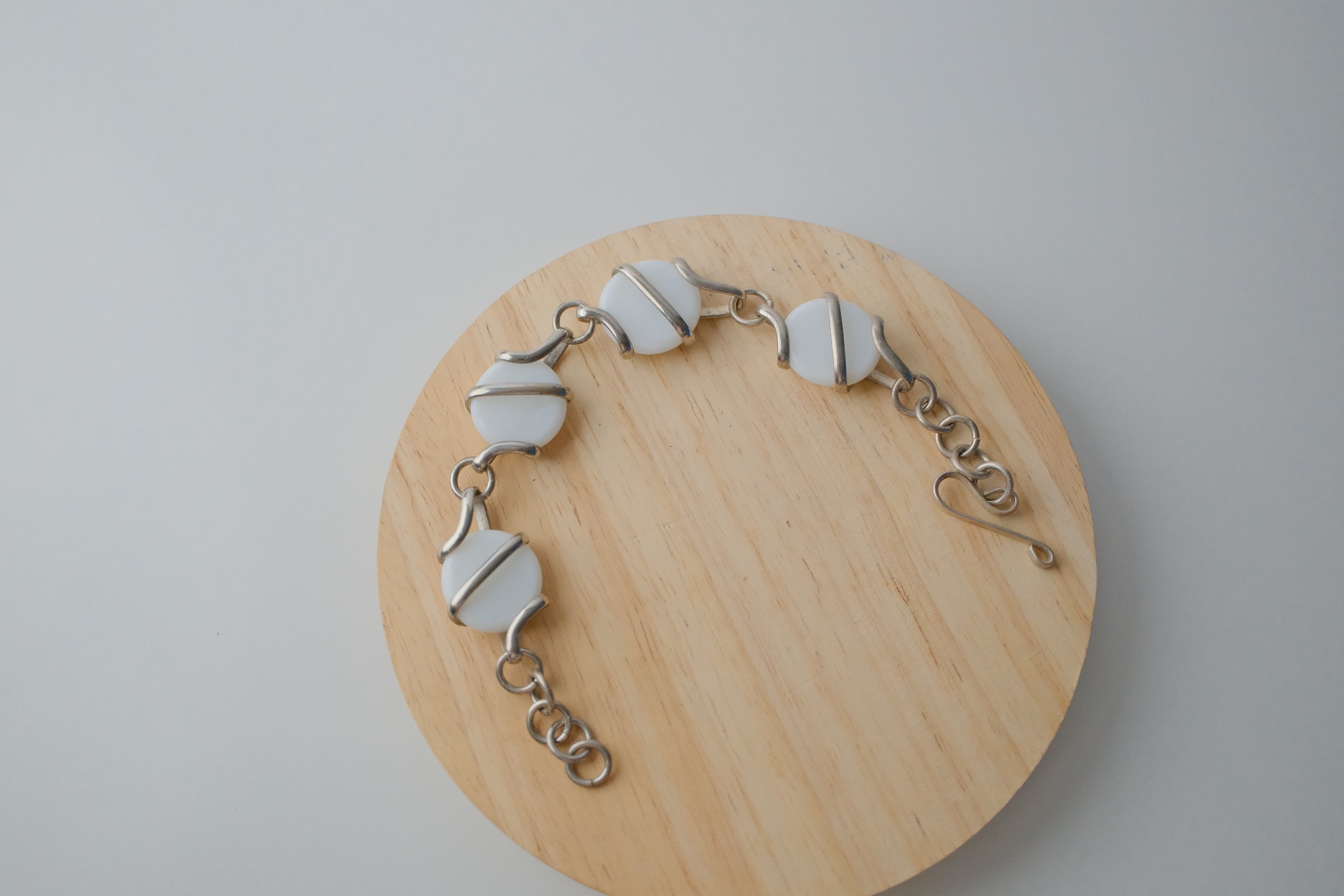 Vintage Silver Wrapped White Stone Bracelet