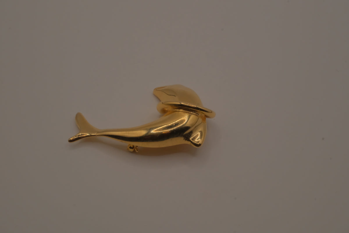 Vintage dolphin jumping through a hoop brooch pin