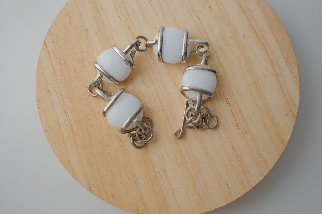 Vintage Silver Wrapped White Stone Bracelet