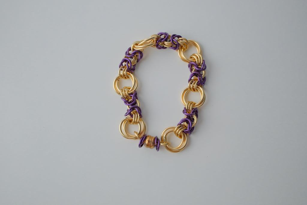 Vintage Gold and Violet Chain Link Bracelet