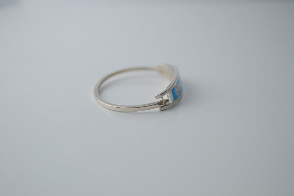 Vintage Sterling Silver Fish Enamel Cuff Bangle