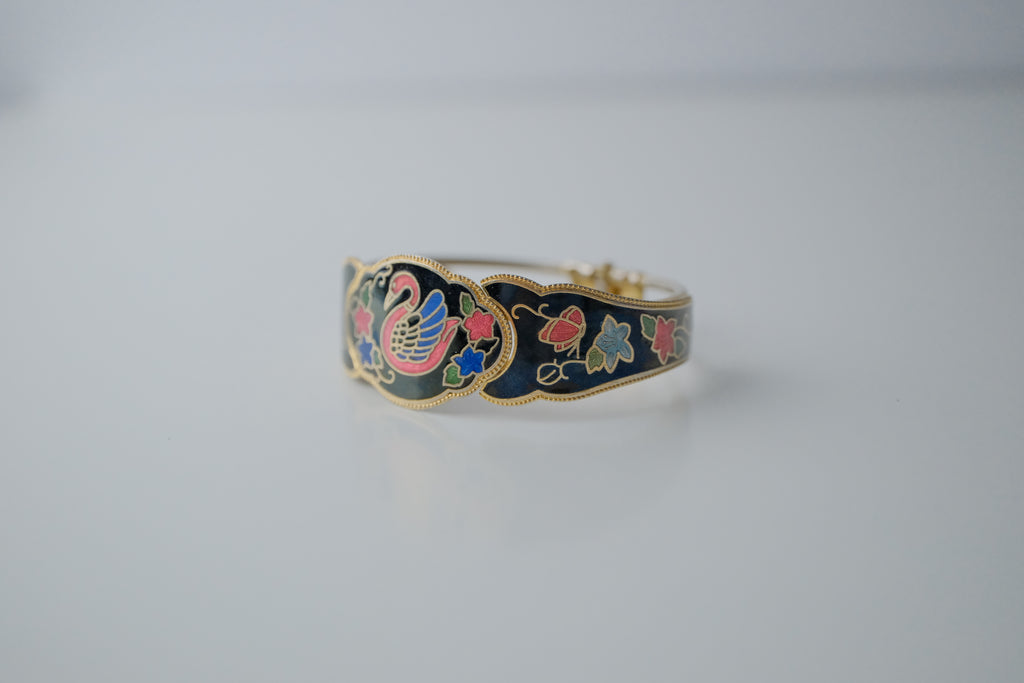 Vintage Cloissone Swan Cuff Bangle