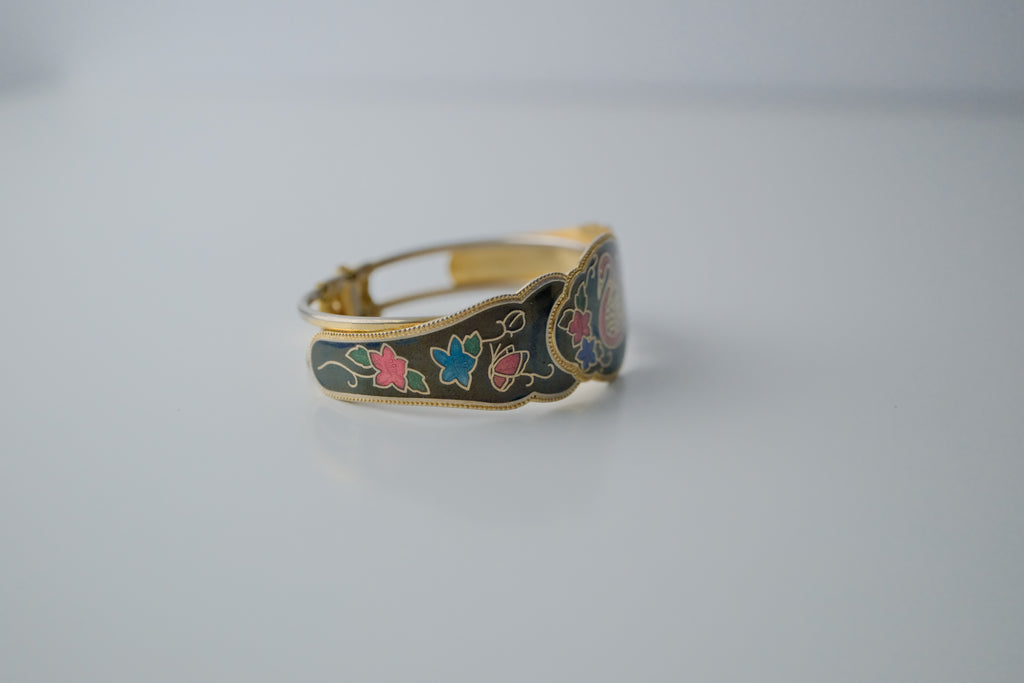 Vintage Cloissone Swan Cuff Bangle
