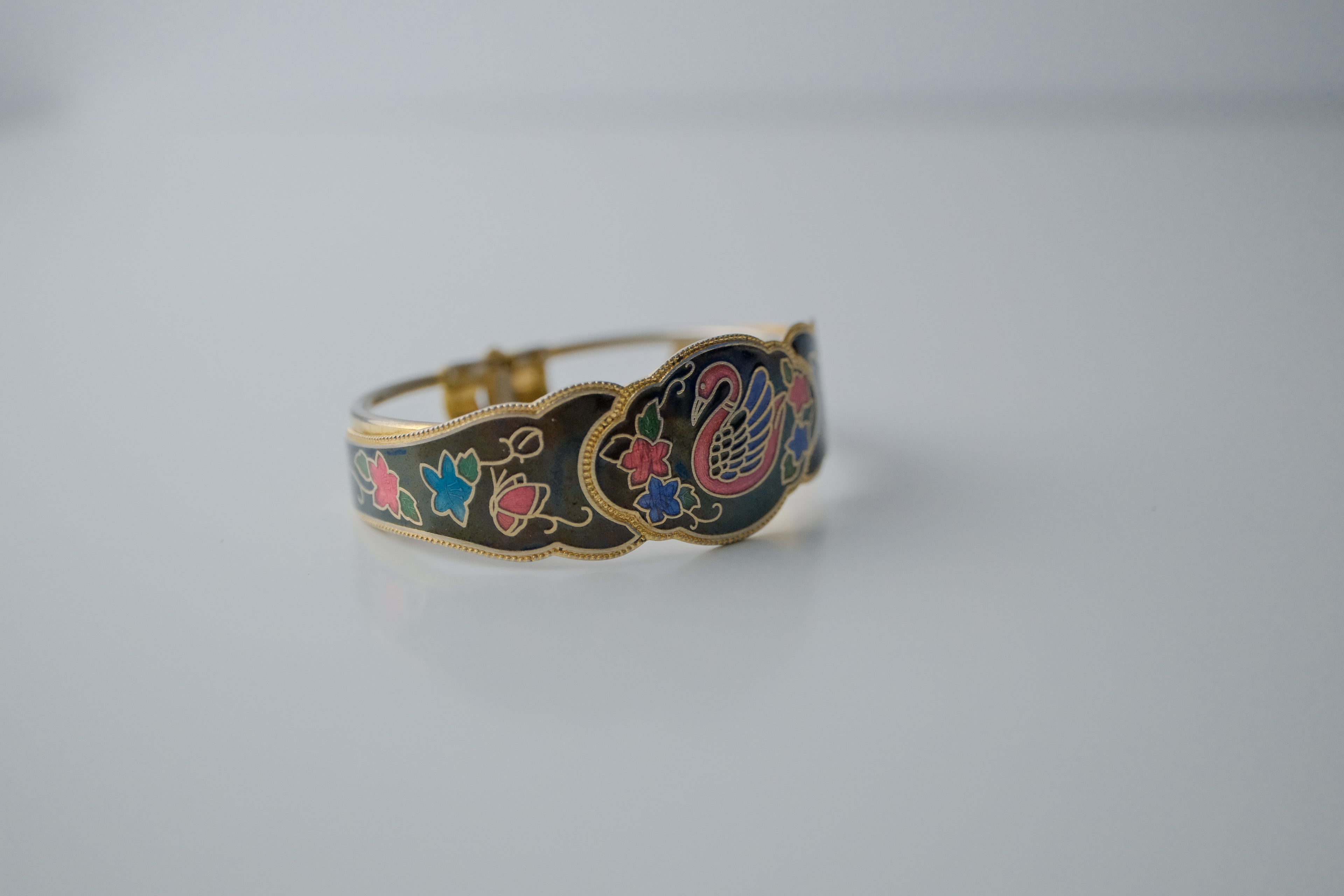 Vintage Cloissone Swan Cuff Bangle