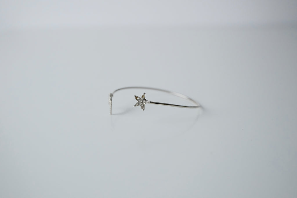 Delicate Silver Moon and Star Cuff