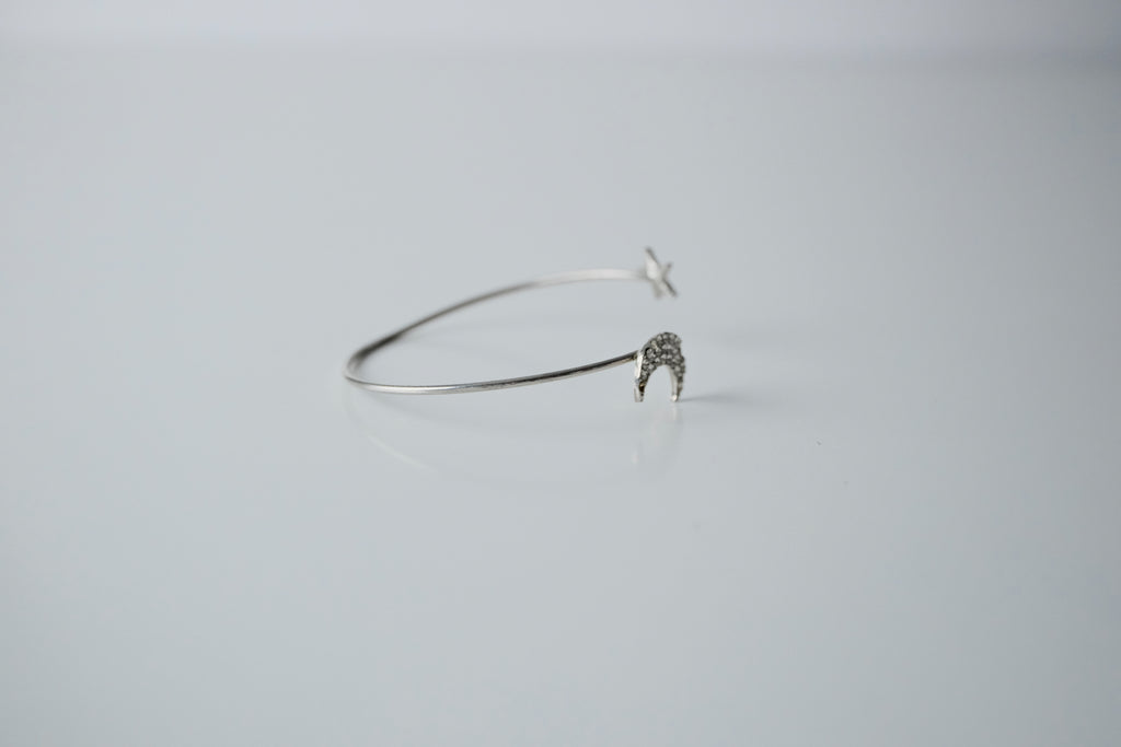 Delicate Silver Moon and Star Cuff