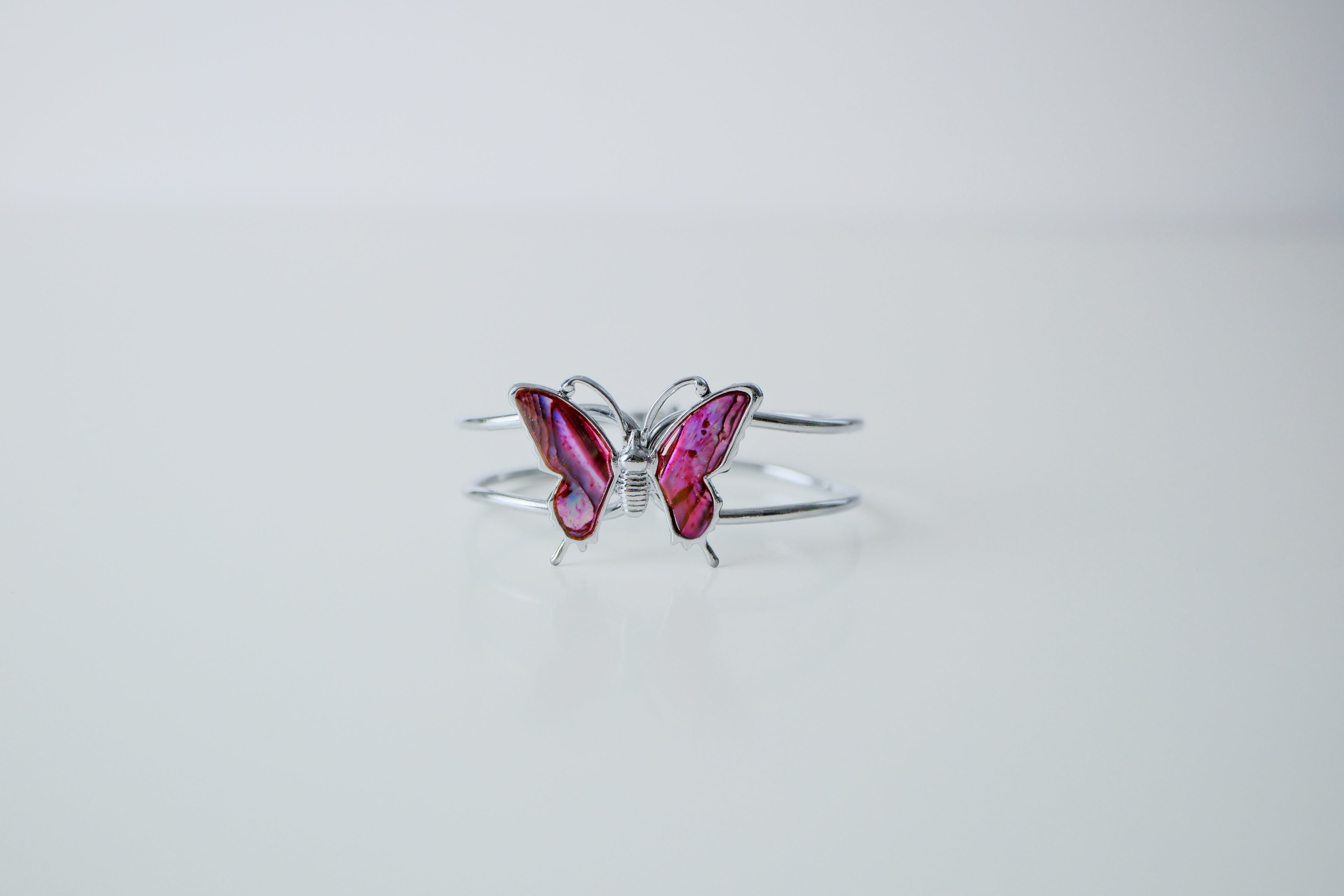 Vintage Pink Abalone Butterfly Cuff Bangle