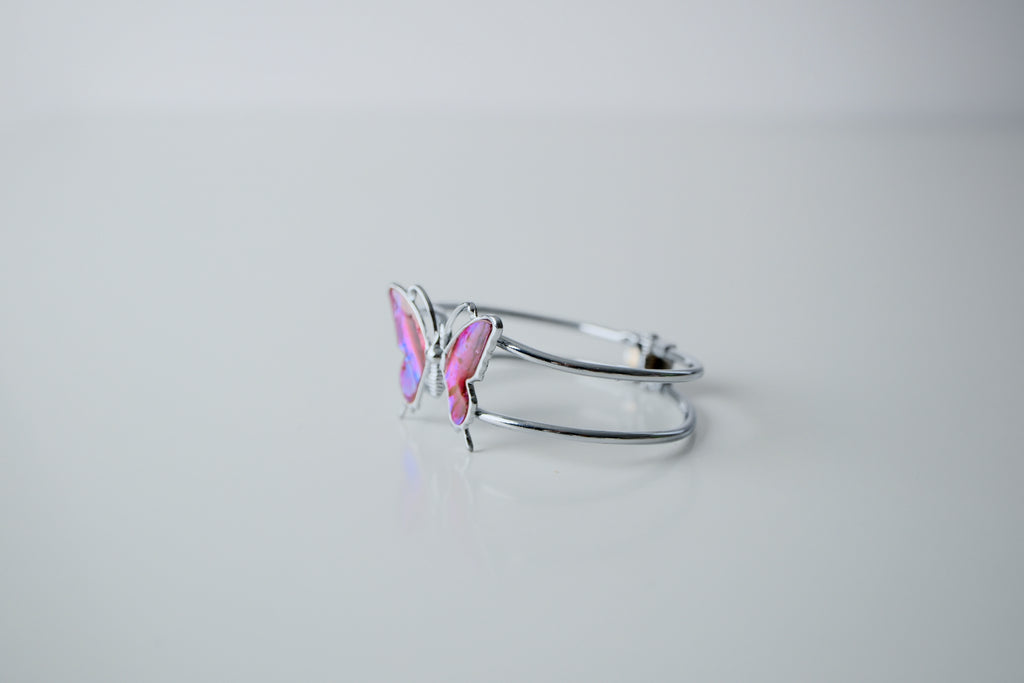 Vintage Pink Abalone Butterfly Cuff Bangle