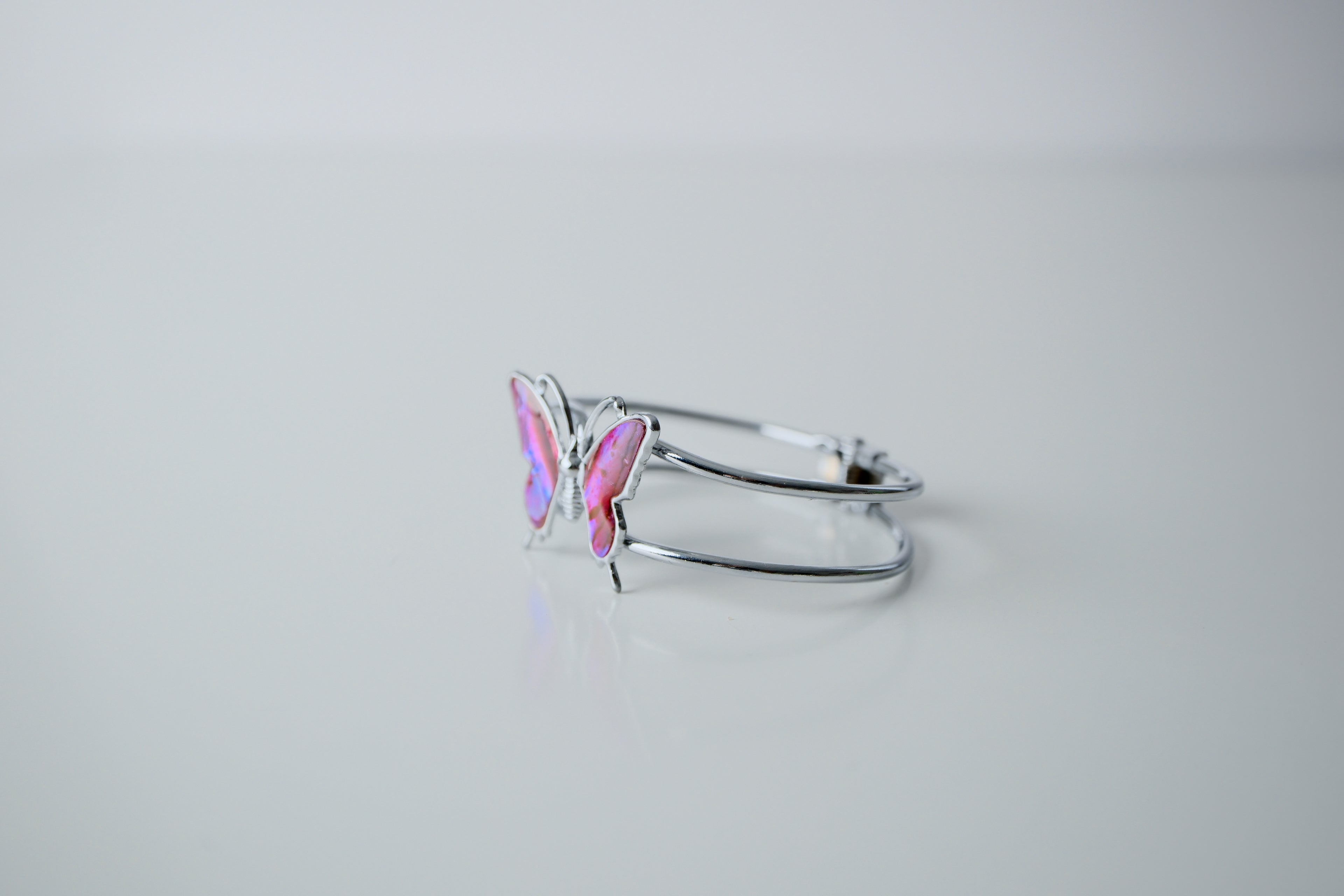 Vintage Pink Abalone Butterfly Cuff Bangle
