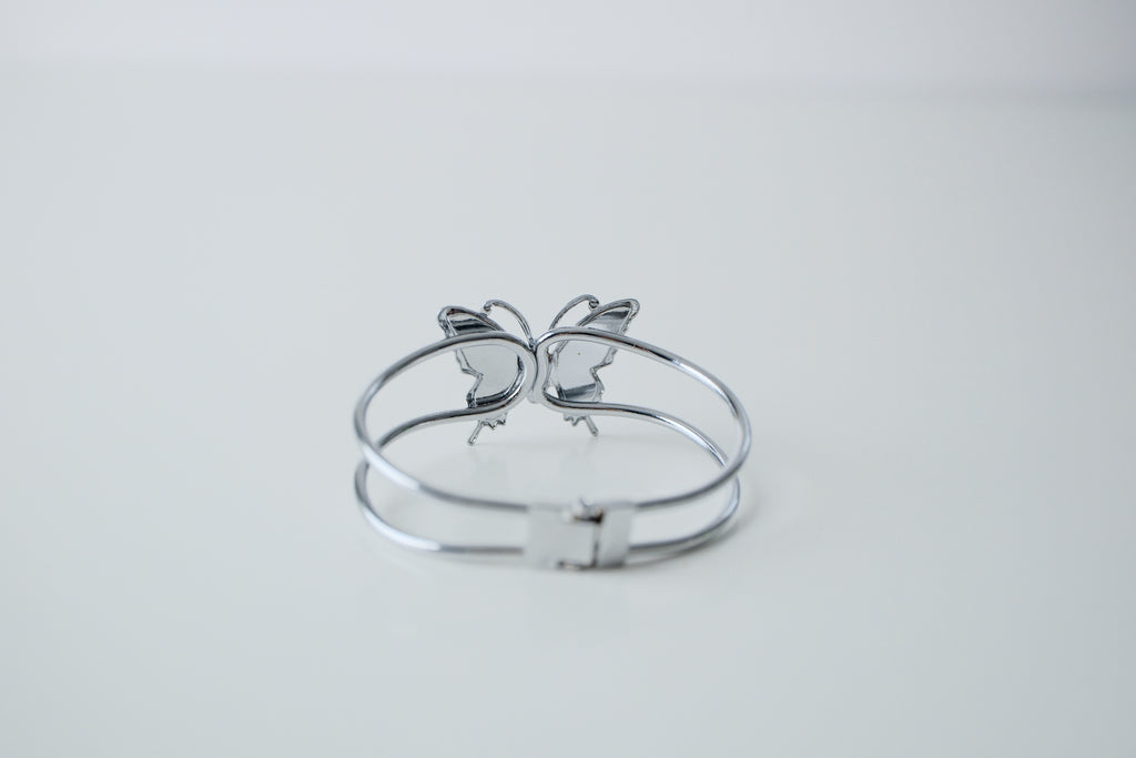Vintage Pink Abalone Butterfly Cuff Bangle