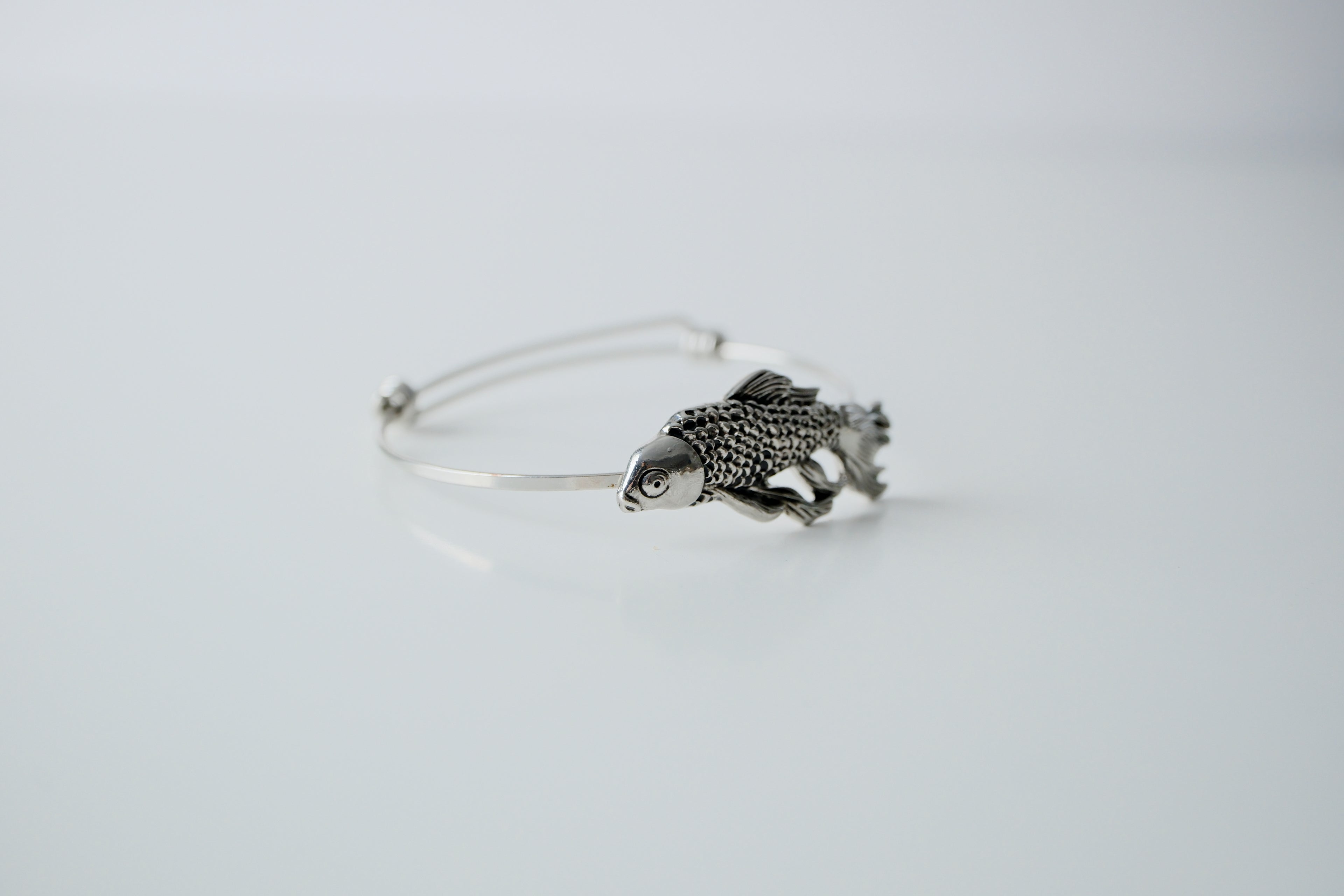 Vintage Silver Textured Fish Bangle