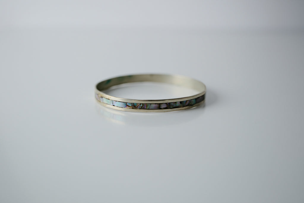 Vintage Sterling Silver Abalone Shell Bangle