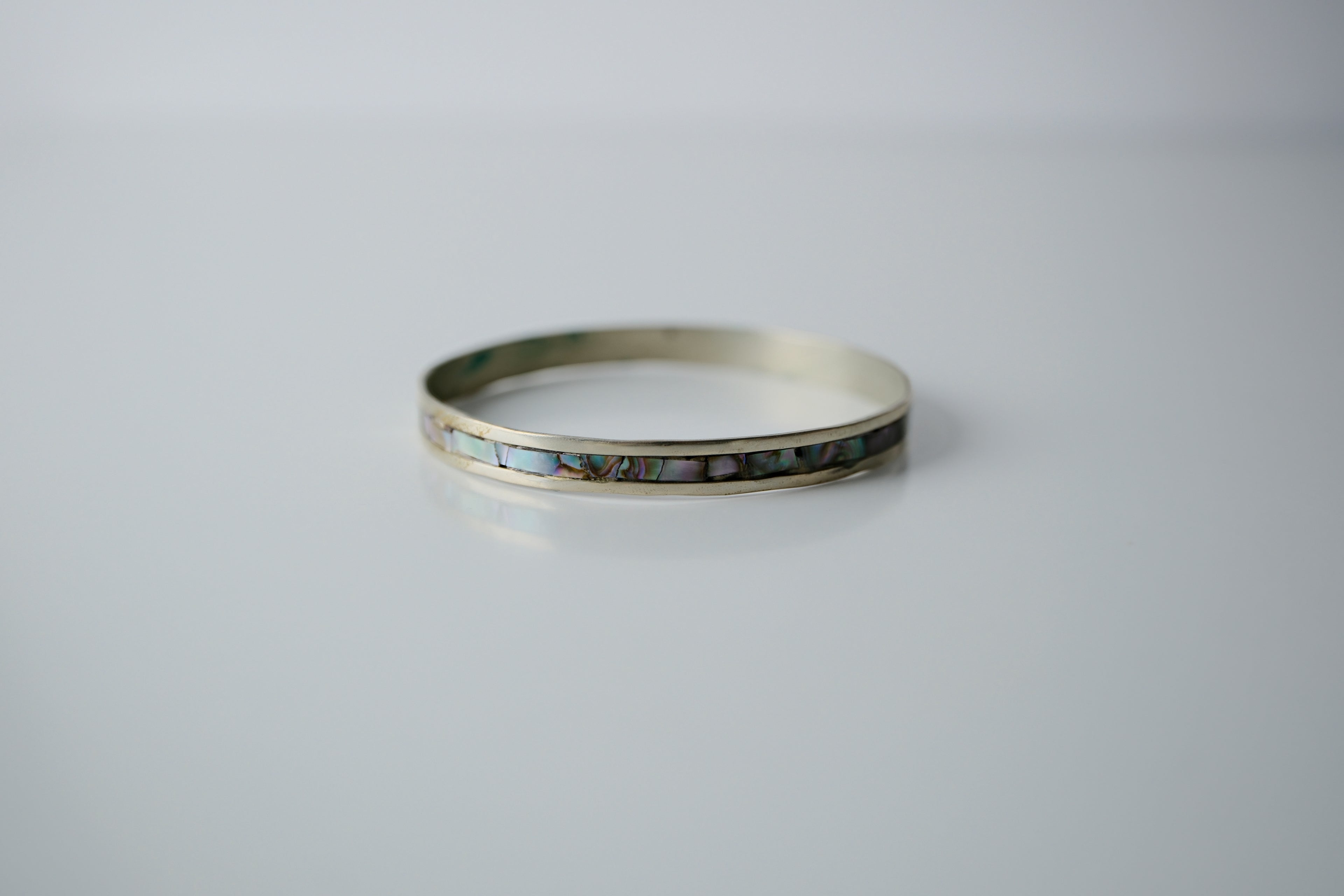 Vintage Sterling Silver Abalone Shell Bangle