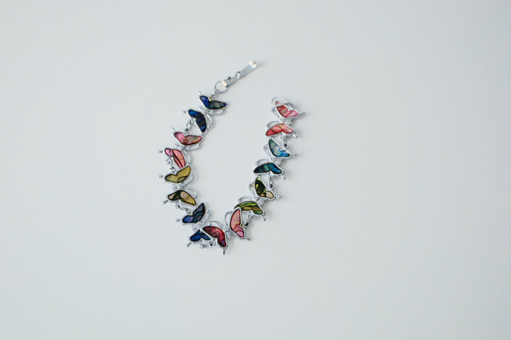 Vintage Silver Abalone Butterfly Bracelet