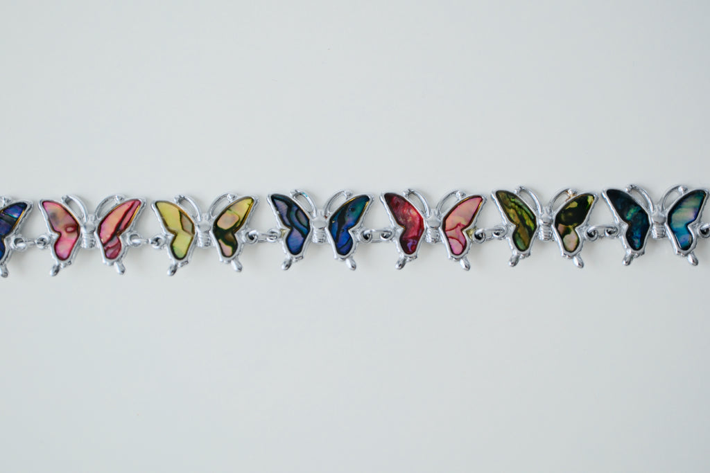 Vintage Silver Abalone Butterfly Bracelet