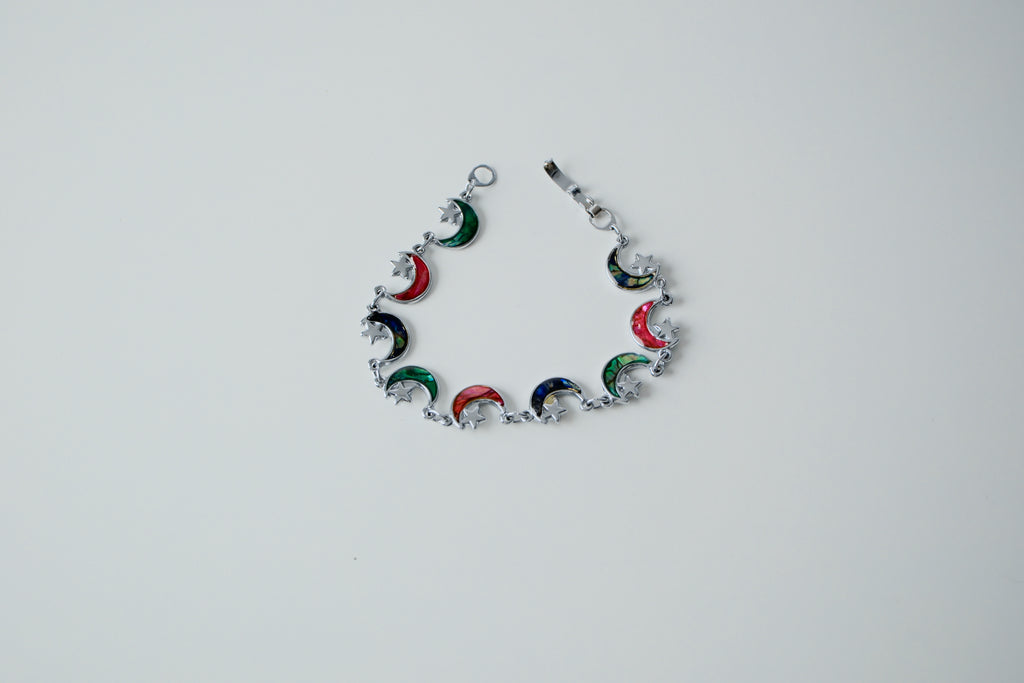 Vintage Abalone Shell Crescent Moon Bracelet