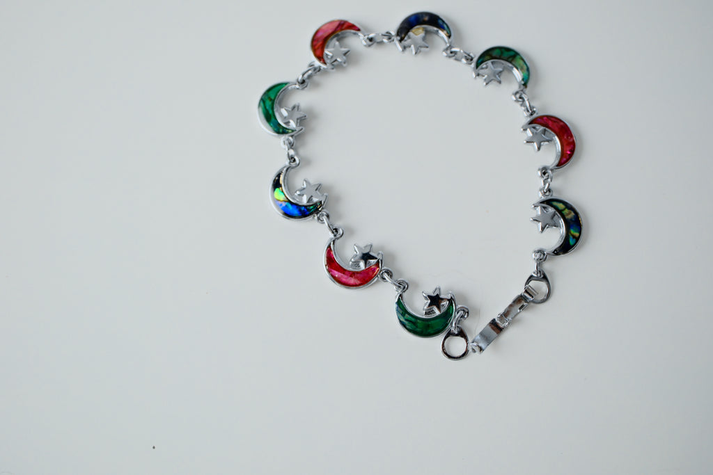 Vintage Abalone Shell Crescent Moon Bracelet