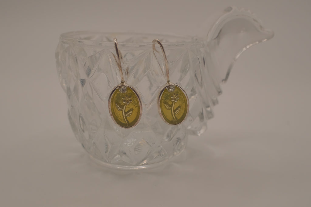 Embossed flower dangle earring